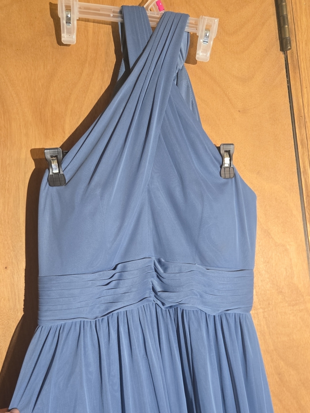 David's Bridal Blue Halter Chiffon Bridesmaid Dress